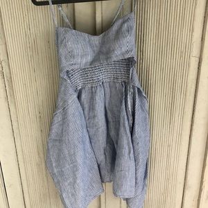 Reformation blue white striped wrap tie mini dress